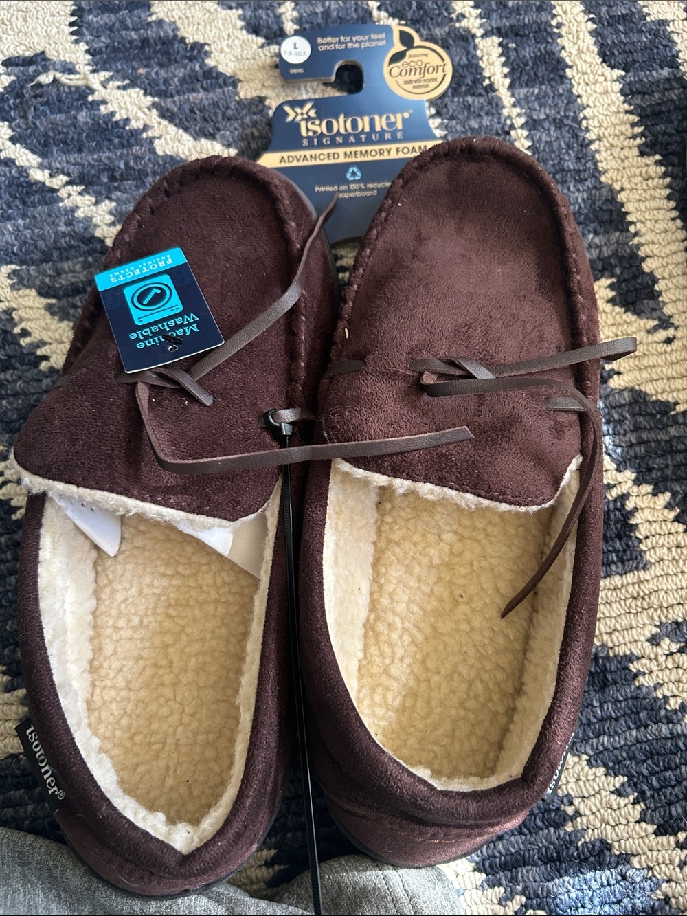 isotoner Brown Suede Memory Foam Moccasin Slippers